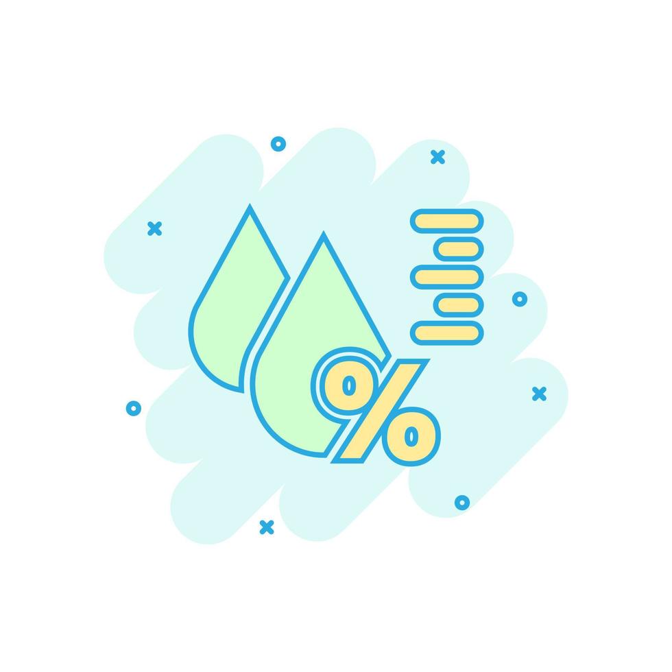 icono de humedad en estilo cómico. ilustración de dibujos animados de vectores climáticos sobre fondo blanco aislado. efecto de salpicadura de concepto de negocio de pronóstico de temperatura.