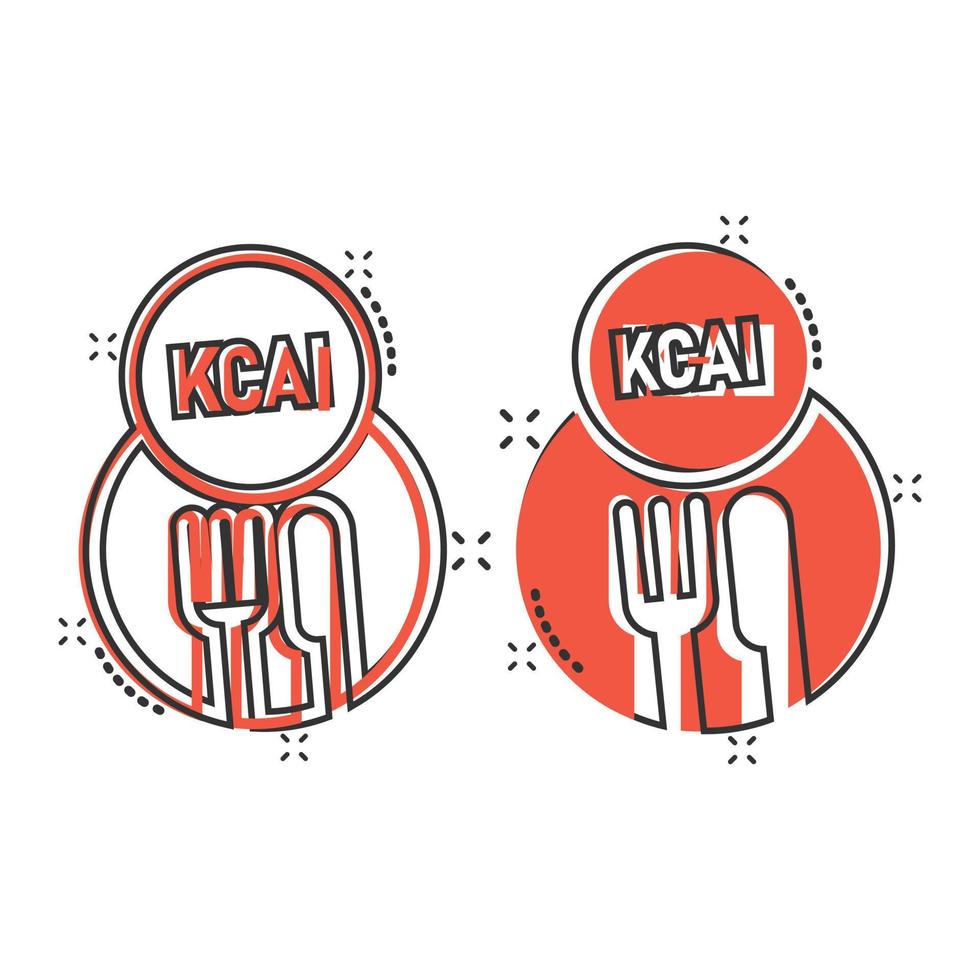 Kcal icon in comic style. Diet cartoon vector illustration on white isolated background. Calories splash effect business concept.