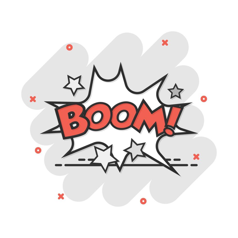 Vector cartoon boom comic sound effects icon in comic style. Sound bubble speech sign illustration pictogram. Boom business splash effect concept.