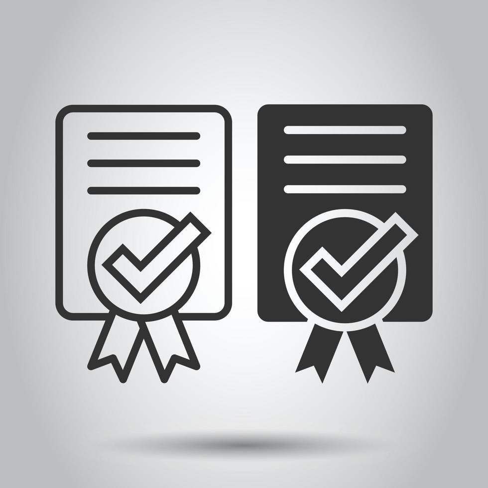 Approve certificate icon in flat style. Document check mark vector illustration on white isolated background. Approval choice business concept.