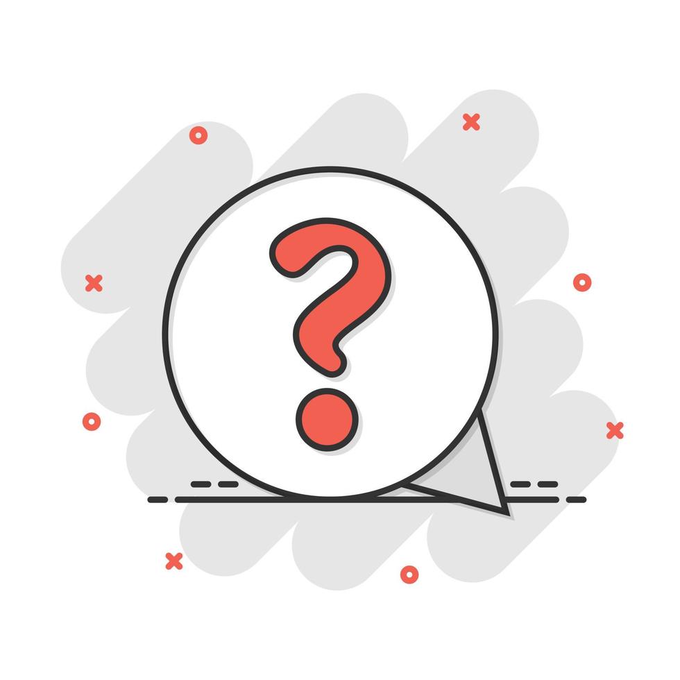 Question mark icon in comic style. Discussion speech bubble vector cartoon illustration pictogram. Question business concept splash effect.