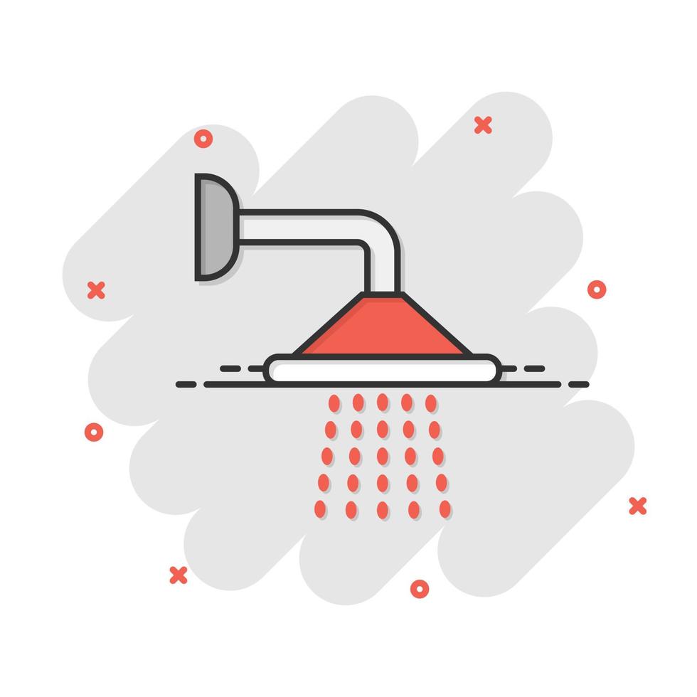 icono de signo de ducha en estilo cómico. ilustración de dibujos animados de vector de dispositivo de agua de baño sobre fondo blanco aislado. lavar el efecto de salpicadura del concepto de negocio.