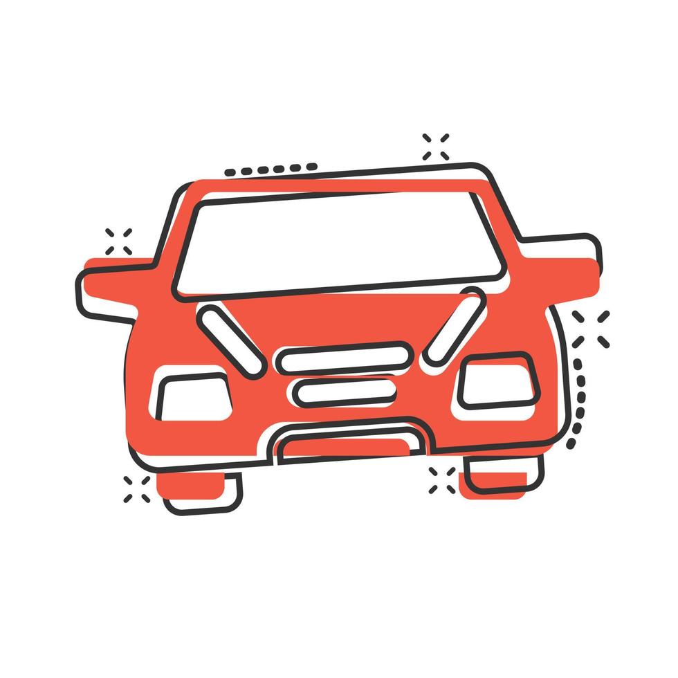 Car icon in comic style. Automobile vehicle cartoon vector illustration on white isolated background. Sedan splash effect business concept.