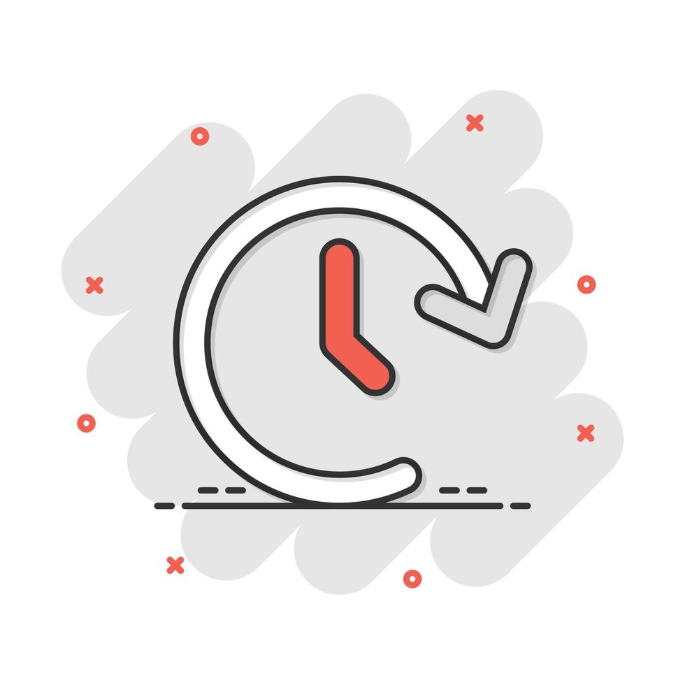 Vector cartoon clock timer icon in comic style. Watch sign illustration pictogram. Clock business splash effect concept.