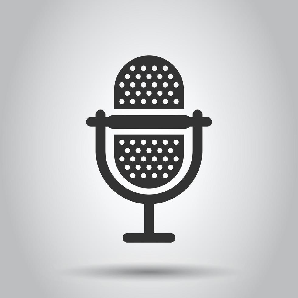 Microphone icon in flat style. Studio mike vector illustration on white isolated background. Audio record business concept.