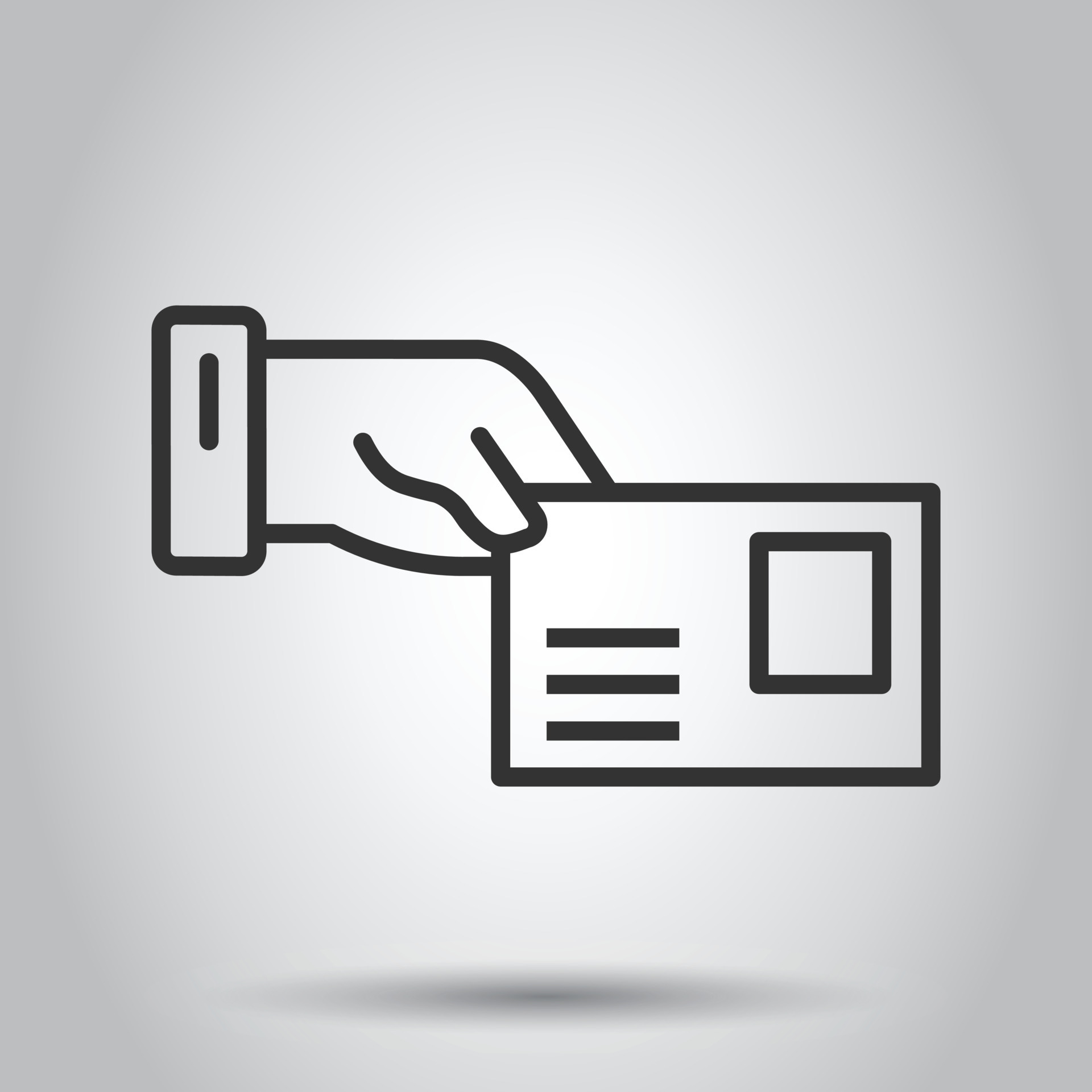 Hand with envelope icon in flat style. Mail letter delivery vector