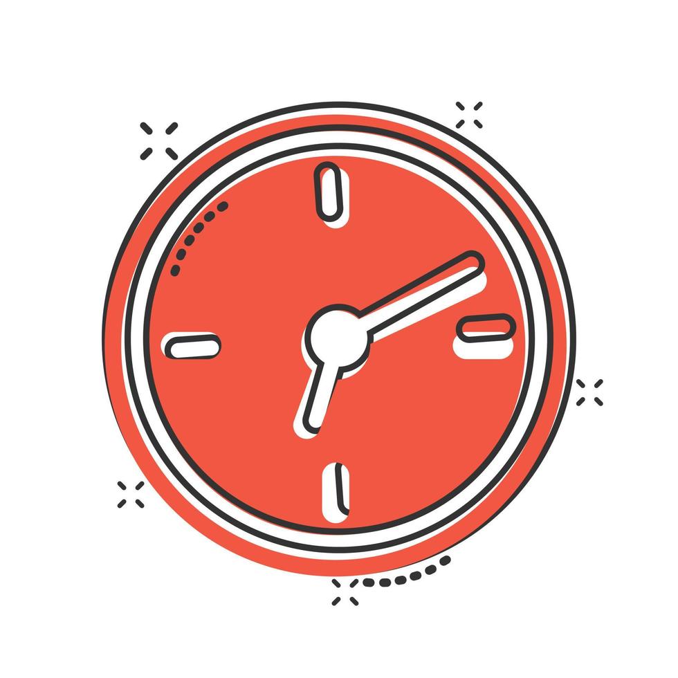 Clock icon in comic style. Watch cartoon vector illustration on white isolated background. Timer splash effect business concept.