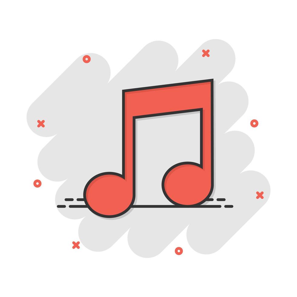 icono de nota musical de dibujos animados vectoriales en estilo cómico. pictograma de ilustración de concepto de medios de sonido. concepto de efecto de salpicadura de negocio de nota de audio. vector