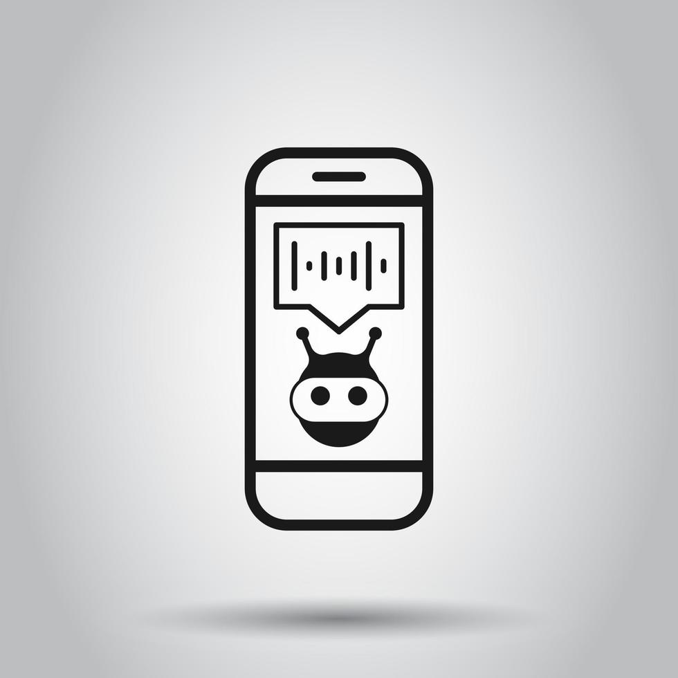 Voice assistant on smartphone icon in flat style. Sound record vector illustration on isolated background. Chat recognition business concept.