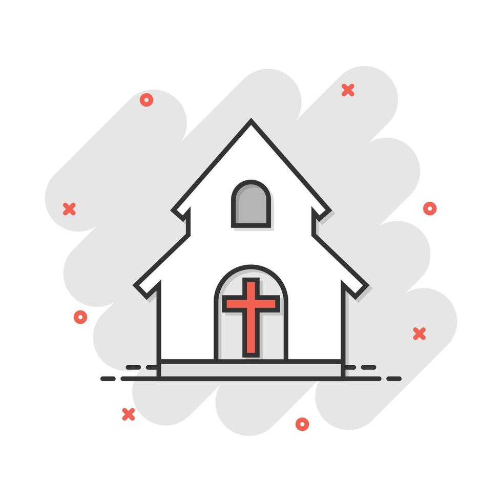 Vector cartoon church sanctuary icon in comic style. Chapel sign illustration pictogram. Church business splash effect concept.