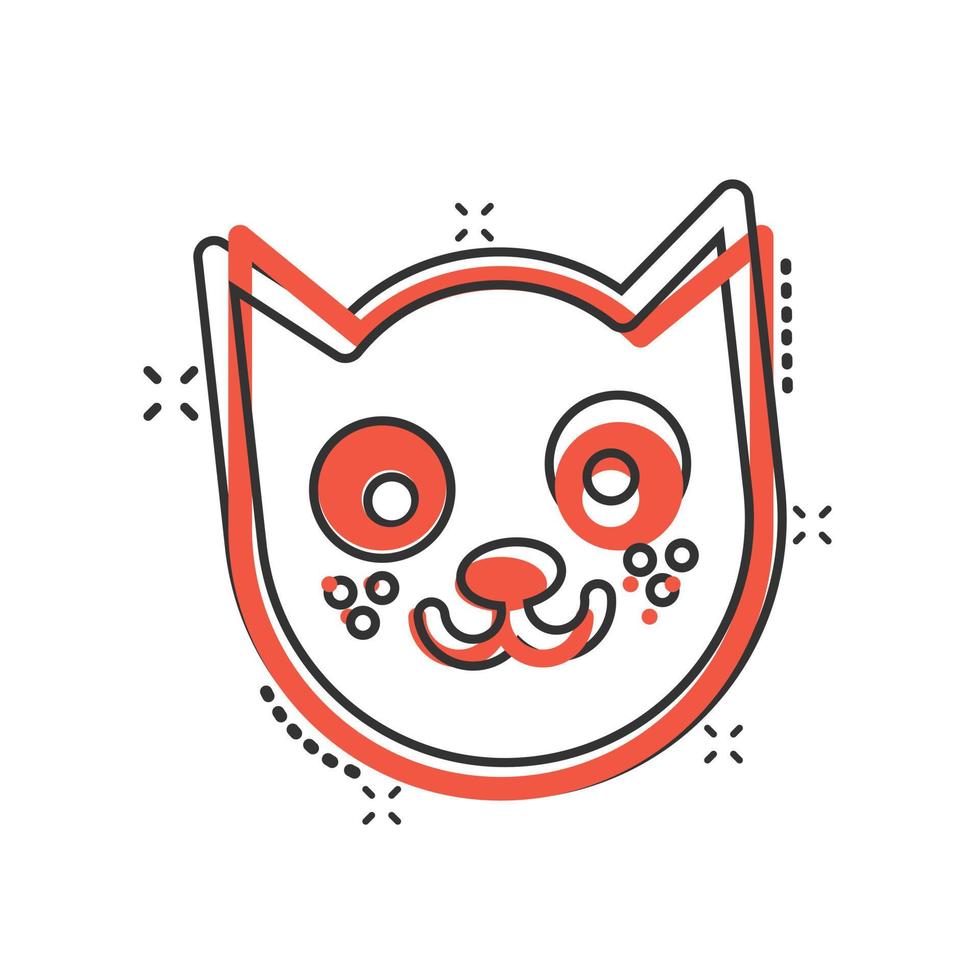 icono de cabeza de gato en estilo cómico. Ilustración de vector de dibujos animados lindo mascota sobre fondo blanco aislado. concepto de negocio de efecto de salpicadura de animales.