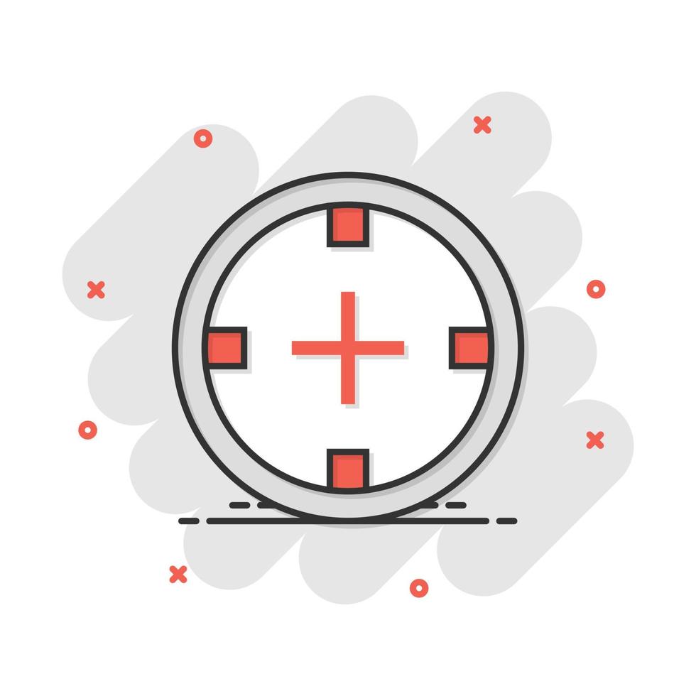 Vector cartoon shooting target icon in comic style. Aim sniper concept illustration pictogram. Target aim business splash effect concept.