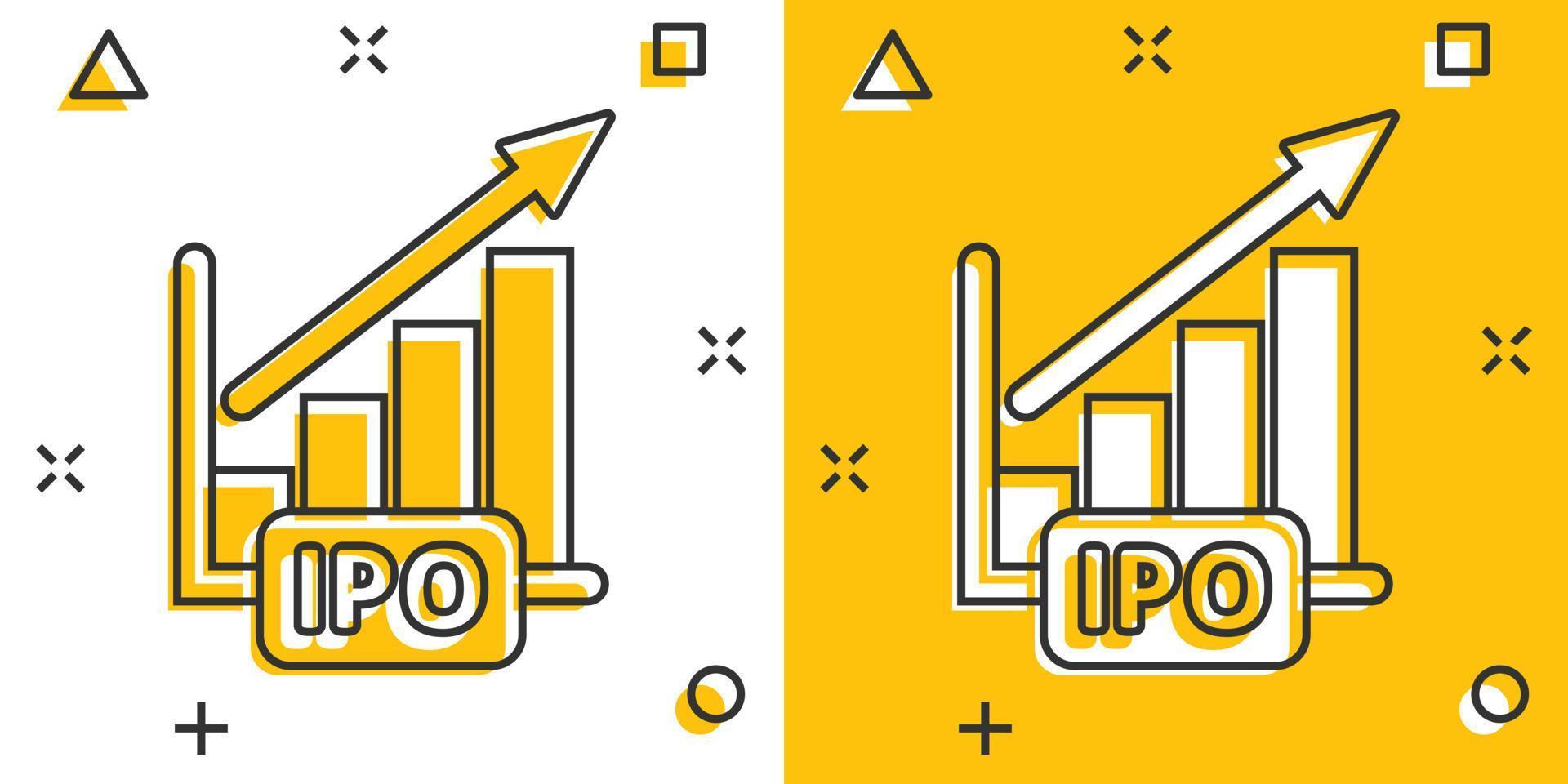 Chart graph icon in comic style. Arrow grow cartoon vector illustration on white isolated background. Analysis splash effect business concept.