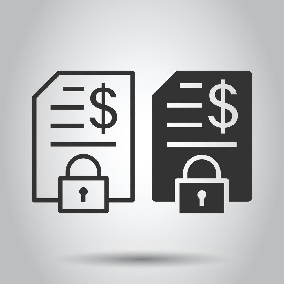 Financial statement icon in flat style. Document with lock vector illustration on white isolated background. Report business concept.