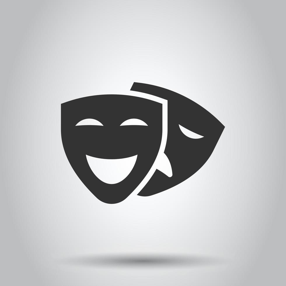 icono de máscara de teatro en estilo plano. ilustración vectorial de comedia y tragedia sobre fondo blanco aislado. concepto de negocio de cara de sonrisa. vector