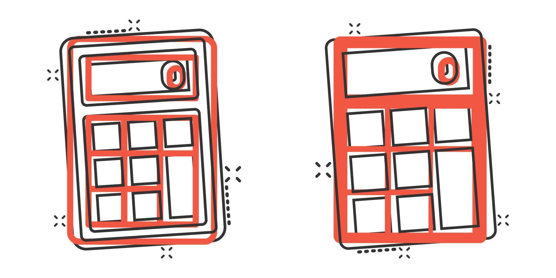 Calculator icon in comic style. Calculate cartoon vector illustration on white isolated background. Calculation splash effect business concept.