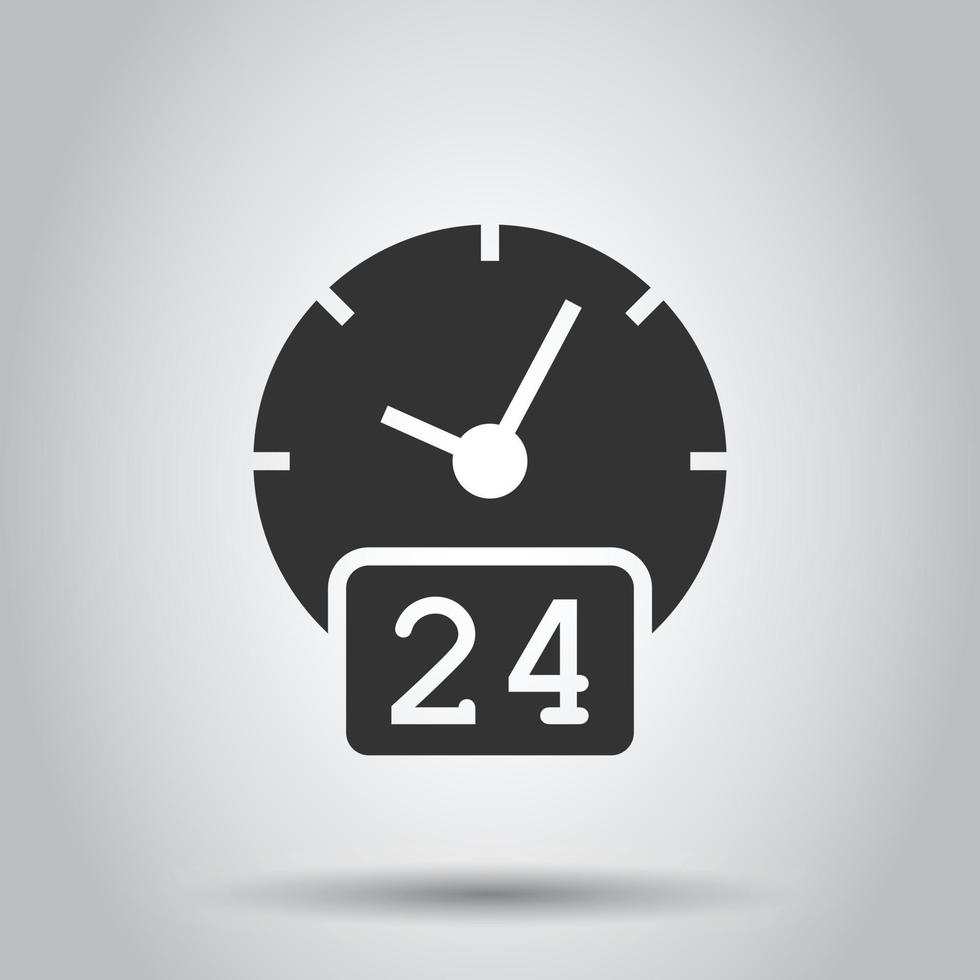 Clock 24 7 icon in flat style. Watch vector illustration on white isolated background. Timer business concept.