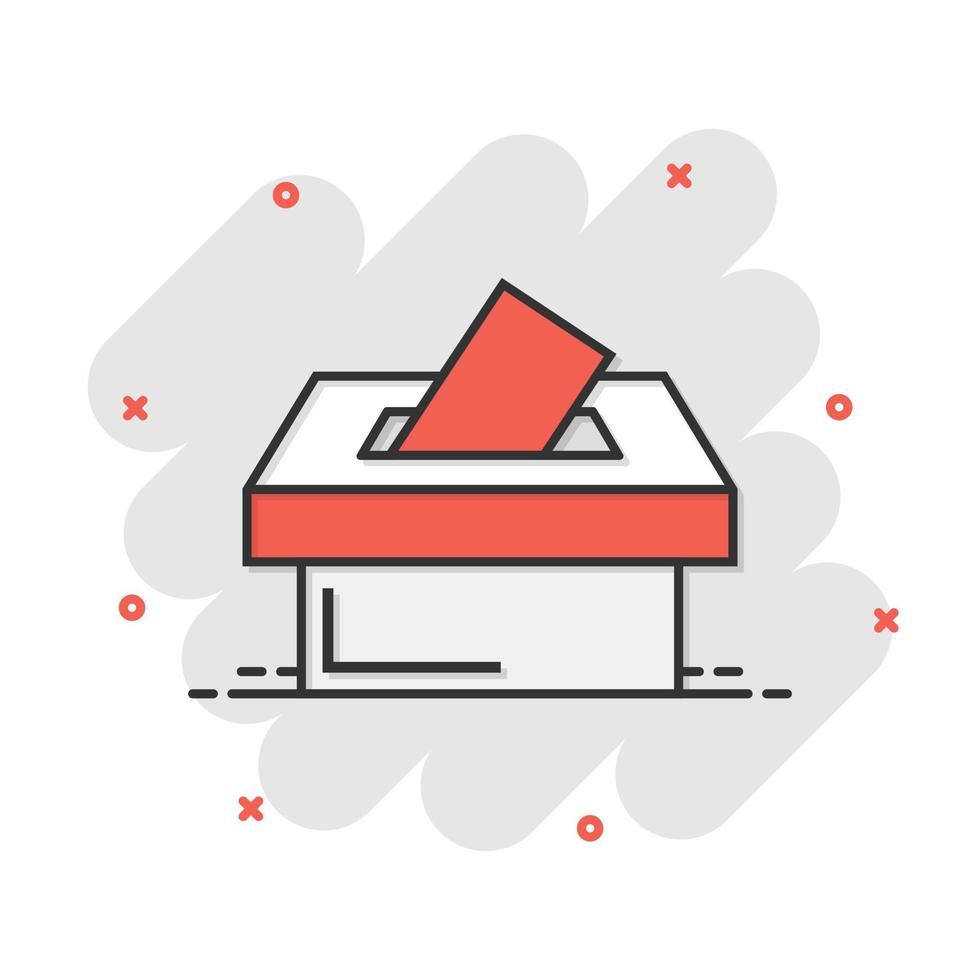 Election voter box icon in comic style. Ballot suggestion vector cartoon illustration pictogram. Election vote business concept splash effect.
