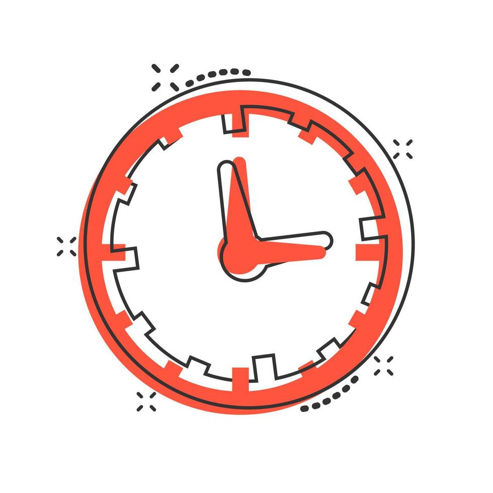 Clock countdown icon in comic style. Time chronometer vector cartoon illustration pictogram splash effect.