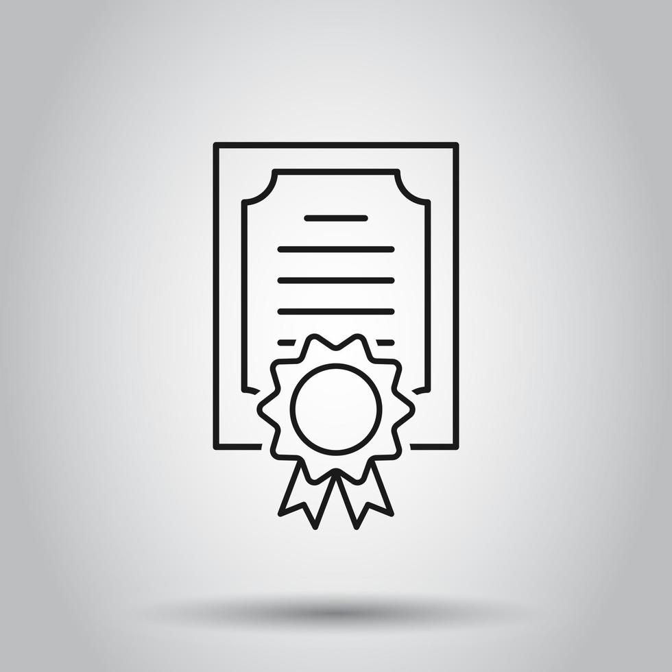 Certificate icon in flat style. License badge vector illustration on isolated background. Winner medal business concept.