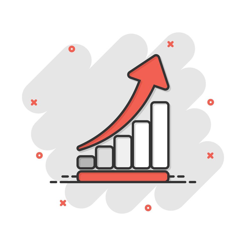 Vector cartoon growth chart icon in comic style. Grow diagram sign illustration pictogram. Increase arrow business splash effect concept.