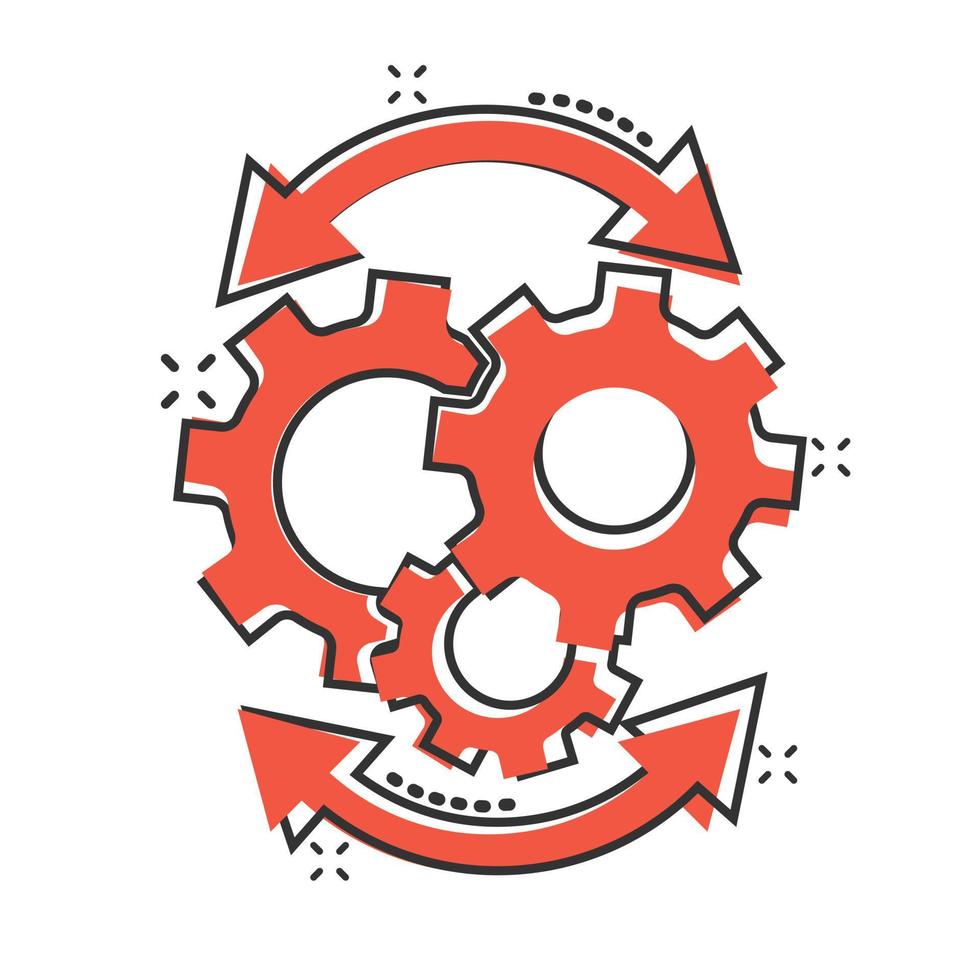 Workflow icon in comic style. Gear effective cartoon vector illustration on white isolated background. Process organization splash effect business concept.