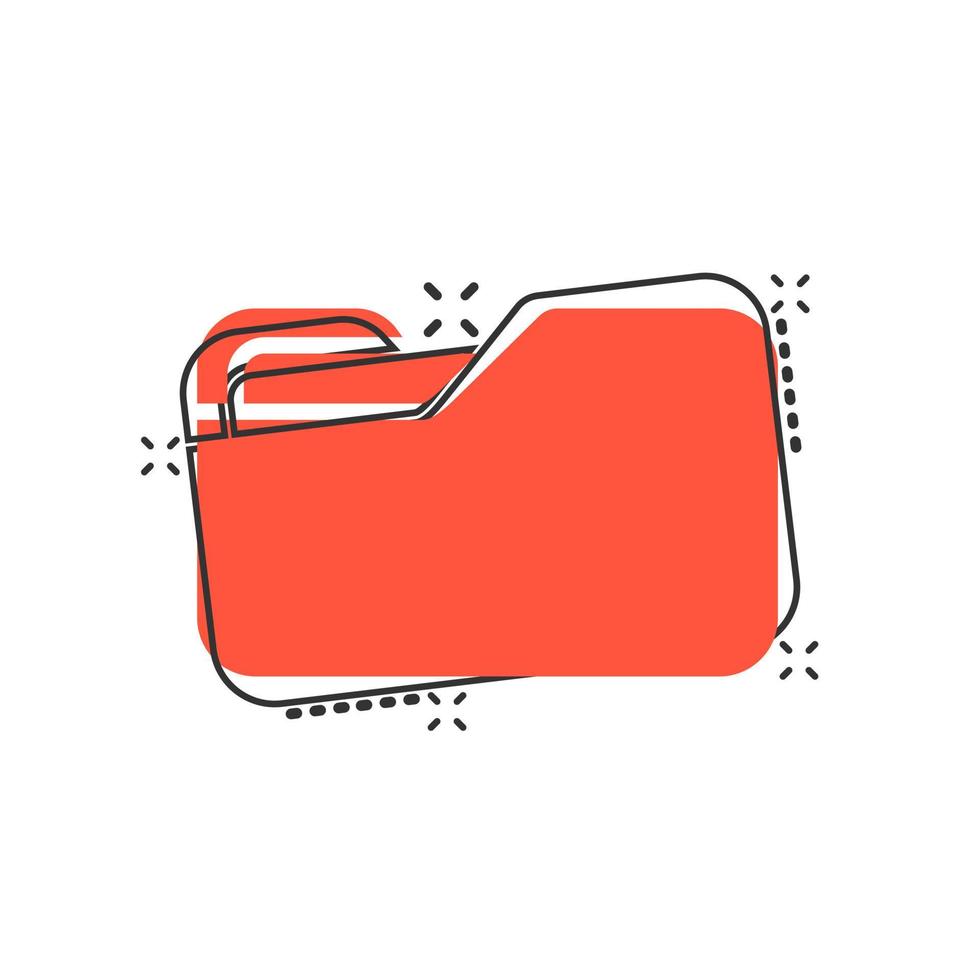File folder icon in comic style. Documents archive vector cartoon illustration on white isolated background. Storage splash effect business concept.