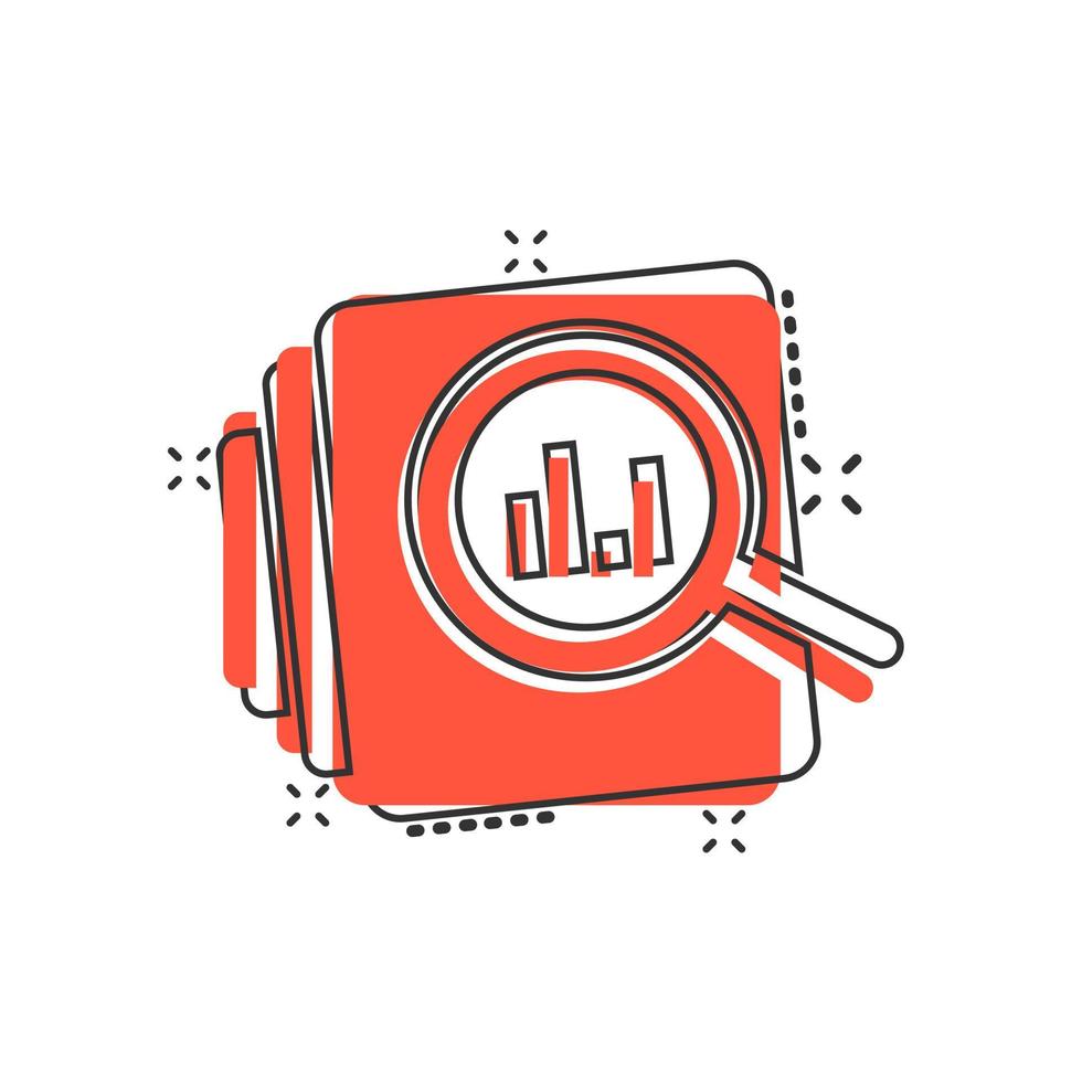 icono de documento de auditoría en estilo cómico. informe de resultados ilustración de dibujos animados vectoriales sobre fondo blanco aislado. efecto de salpicadura del concepto de negocio de control de verificación. vector