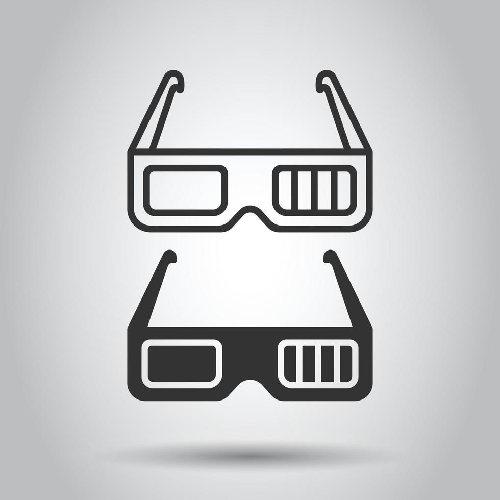 Film icon in flat style. Movie vector illustration on white isolated background. 3d glasses business concept.