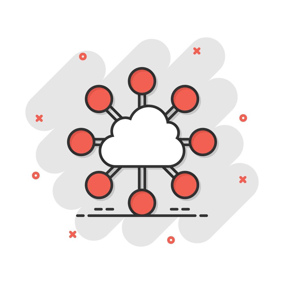 Vector cartoon cloud computing technology icon in comic style. Infographic analytics illustration pictogram. Network business splash effect concept.