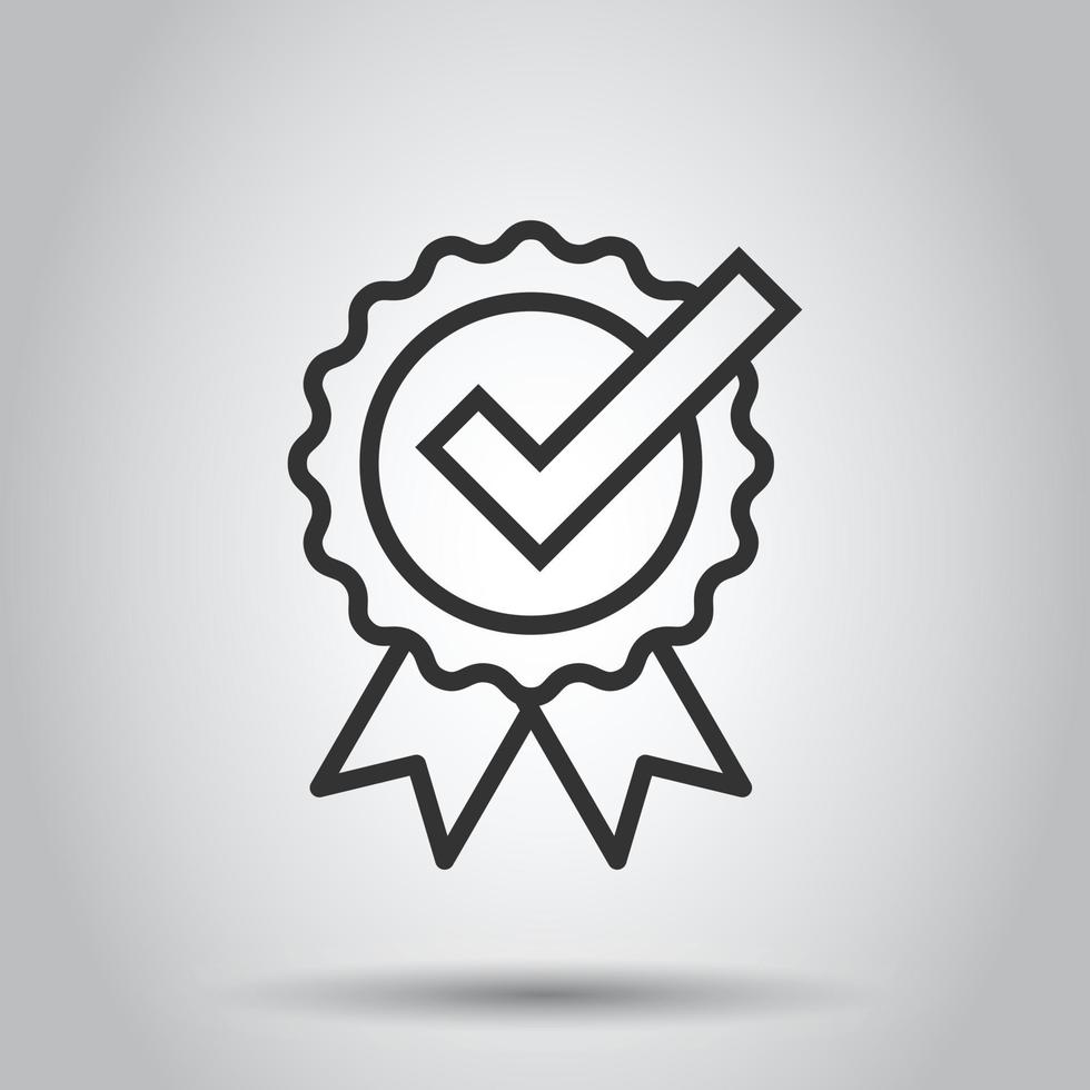 Winner with check mark icon in flat style. Rosette award vector illustration on white isolated background. Medal business concept.