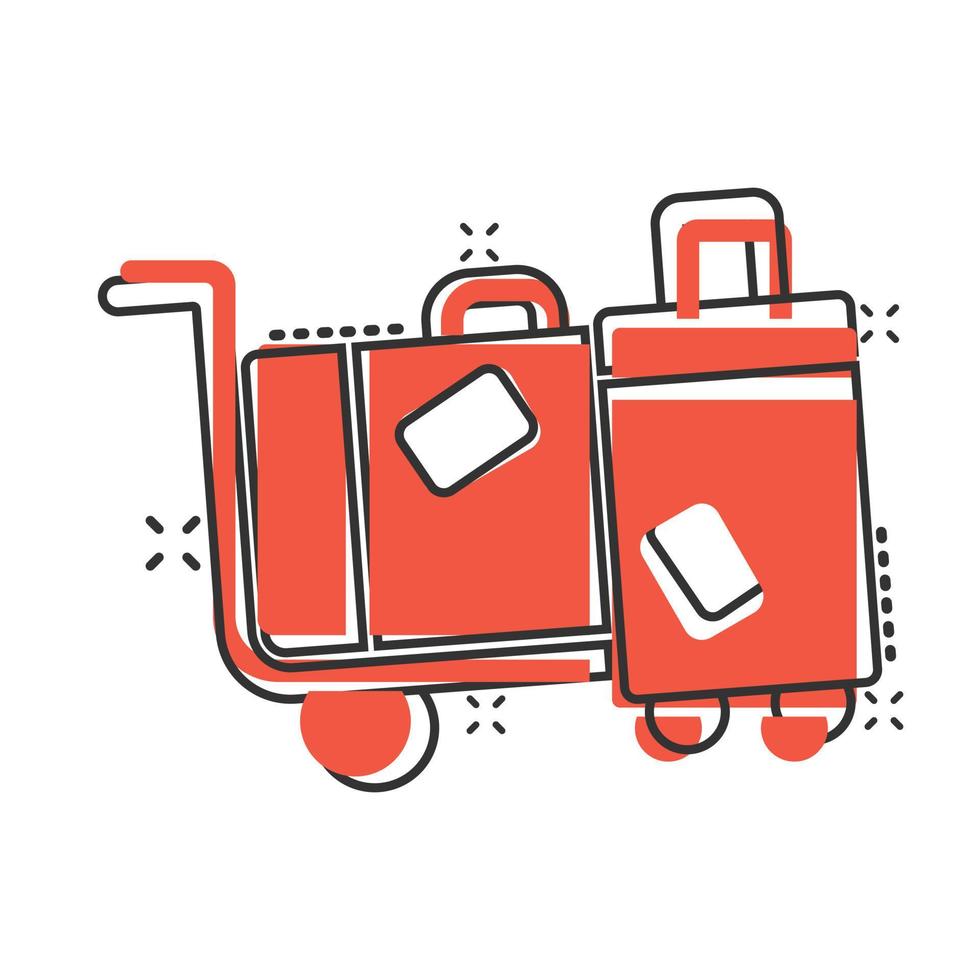 Travel bag icon in comic style. Luggage cartoon vector illustration on white isolated background. Baggage splash effect business concept.