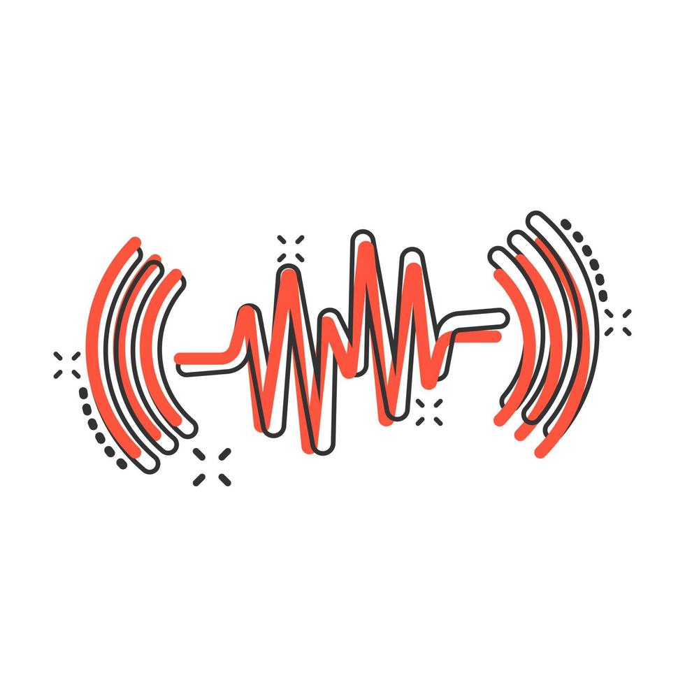 Sound wave icon in comic style. Heart beat vector cartoon illustration on white isolated background. Pulse rhythm splash effect business concept.