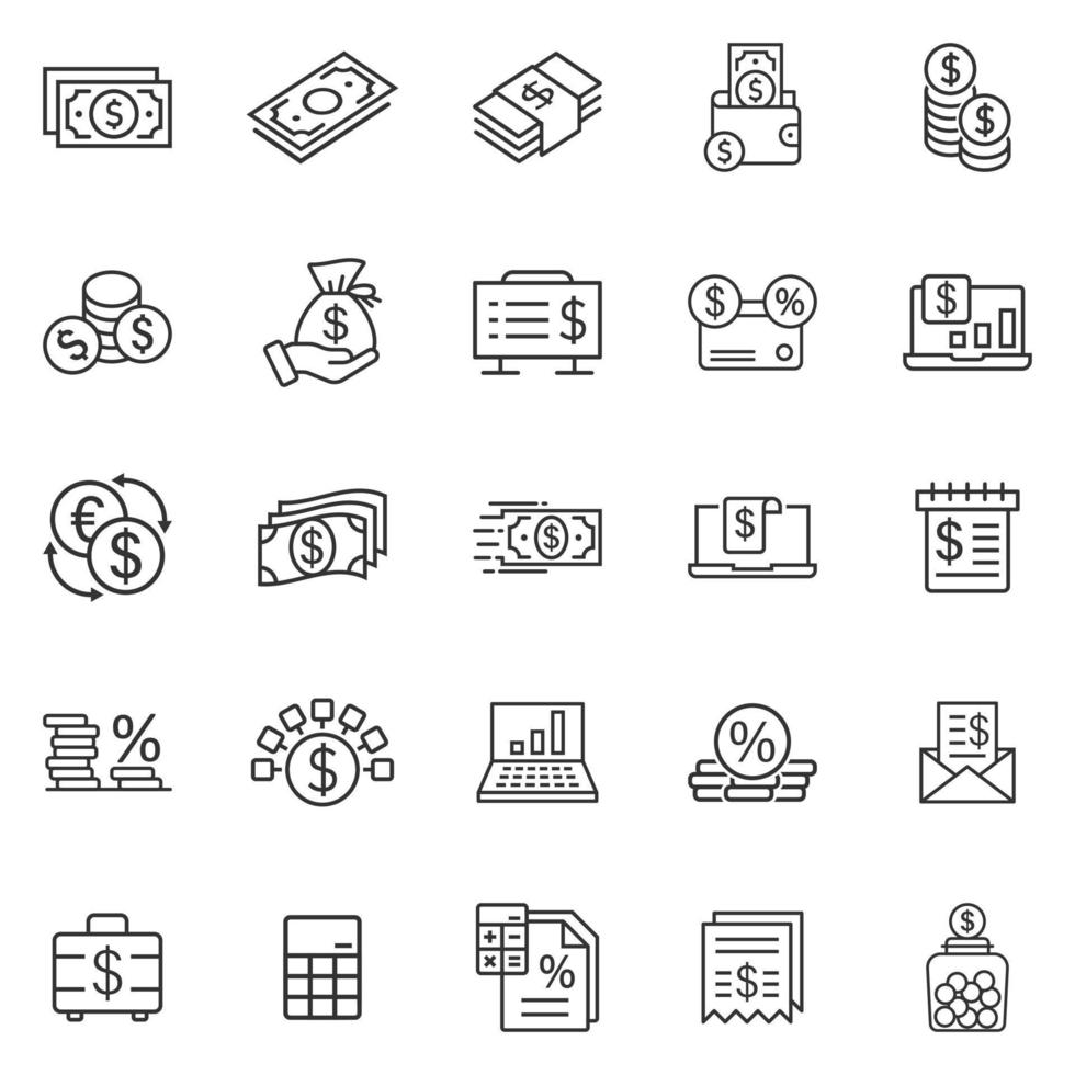 Money finance icon set in flat style. Payment vector illustration on white isolated background. Currency budget business concept.