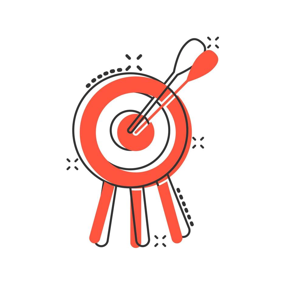 Vector cartoon target aim icon in comic style. Darts game sign illustration pictogram. Success business splash effect concept.