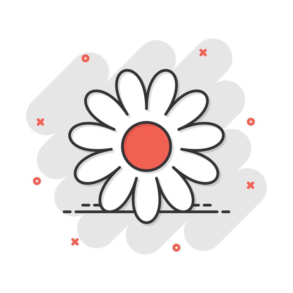 icono de flor de manzanilla de dibujos animados de vector en estilo cómico. pictograma de ilustración de concepto de margarita. concepto de efecto de salpicadura de negocio de manzanilla.