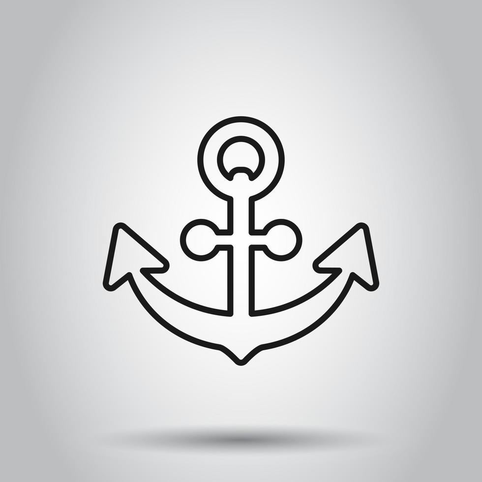 Boat anchor sign icon in flat style. Maritime equipment vector illustration on isolated background. Sea security business concept.