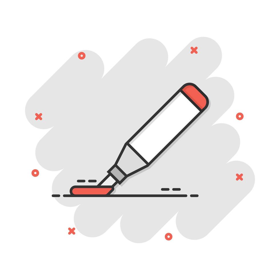 Vector cartoon highlighter marker pen icon in comic style. Highlight concept illustration pictogram. Office stationery business splash effect concept.