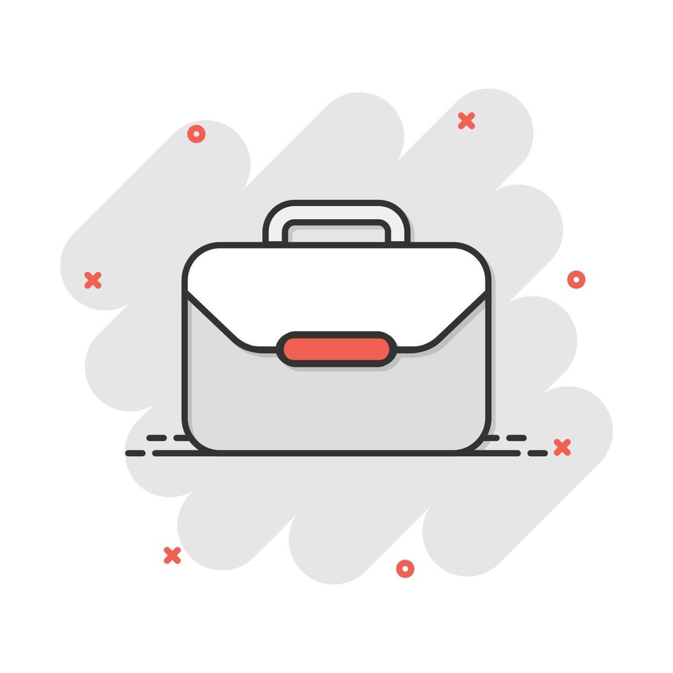 Vector cartoon suitcase icon in comic style. Luggage bag sign illustration pictogram. Diplomat case business splash effect concept.