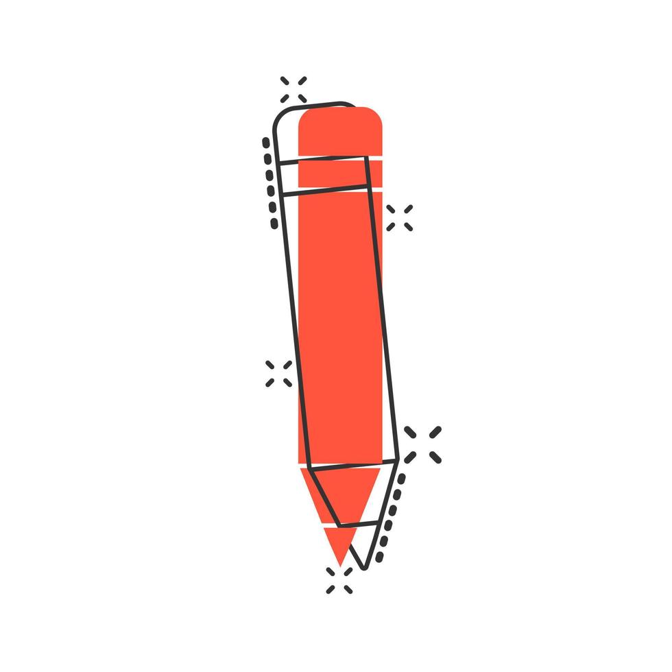 Pencil with rubber eraser icon in comic style. Highlighter vector cartoon illustration pictogram. Pencil business concept splash effect.