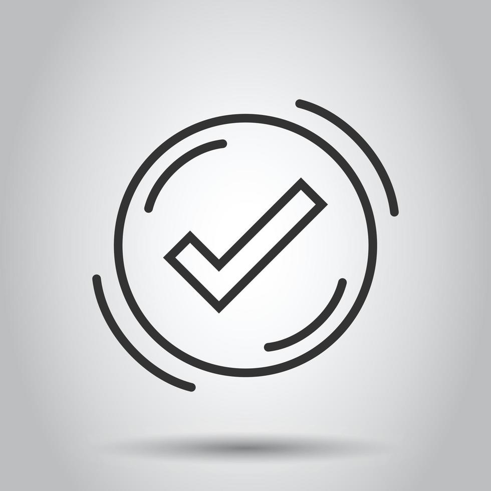 Check mark sign icon in flat style. Confirm button vector illustration on white isolated background. Accepted business concept.