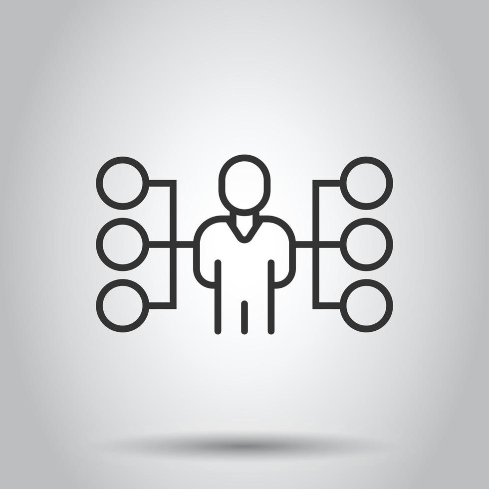 organigrama corporativo con icono de vector de gente de negocios en estilo plano. ilustración de cooperación de personas sobre fondo blanco. concepto de negocio de trabajo en equipo.