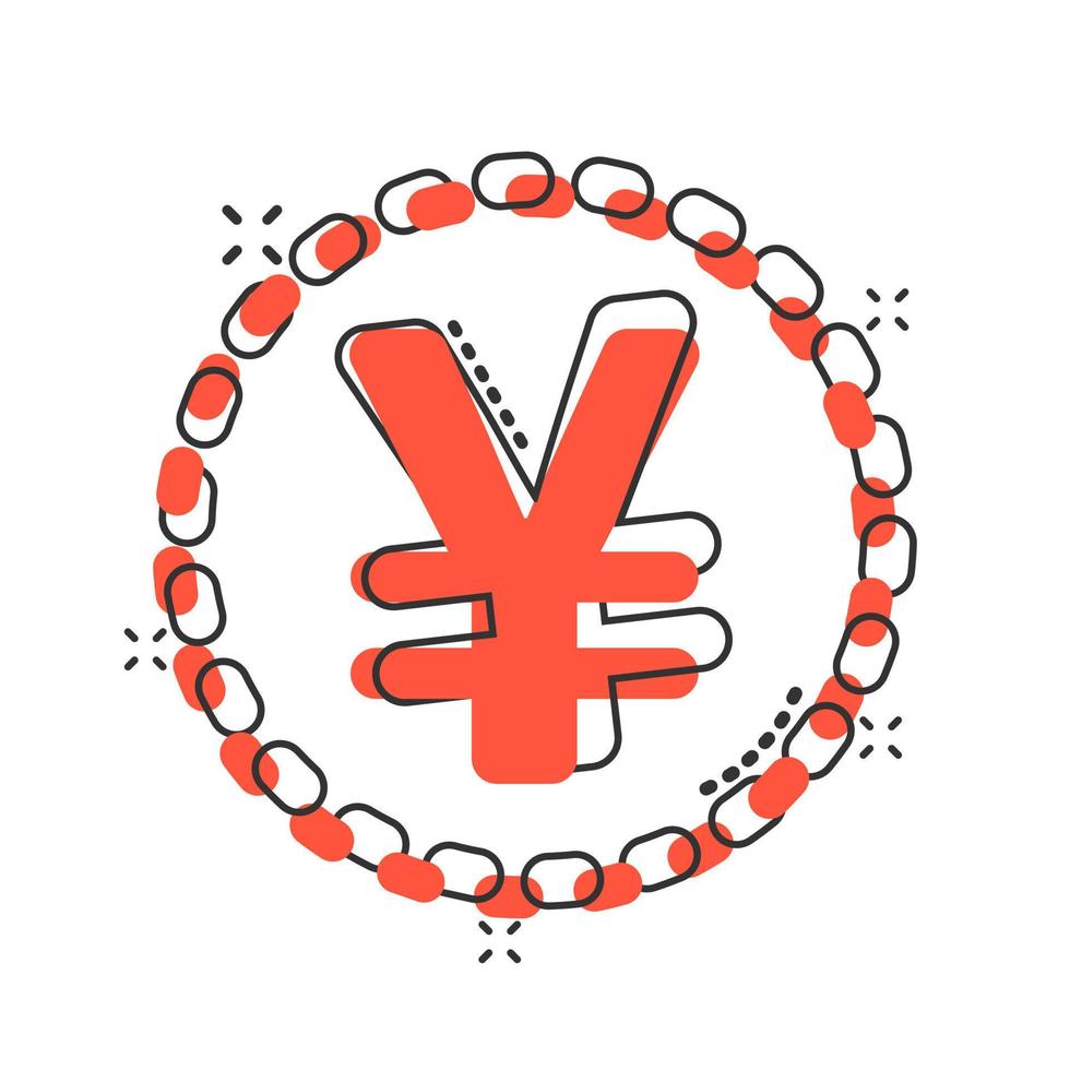 Vector cartoon yen, yuan money currency icon in comic style. Yen coin concept illustration pictogram. Asia money business splash effect concept.