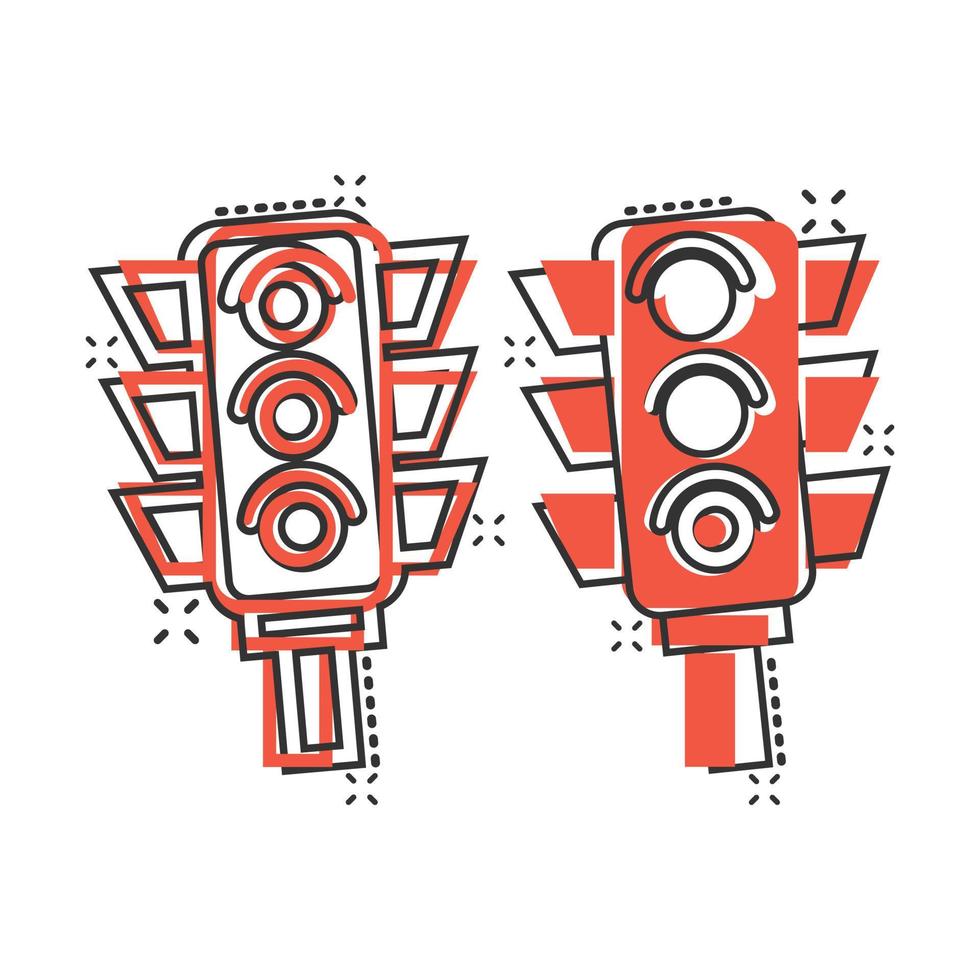 Semaphore icon in comic style. Traffic light cartoon vector illustration on white isolated background. Crossroads splash effect business concept.