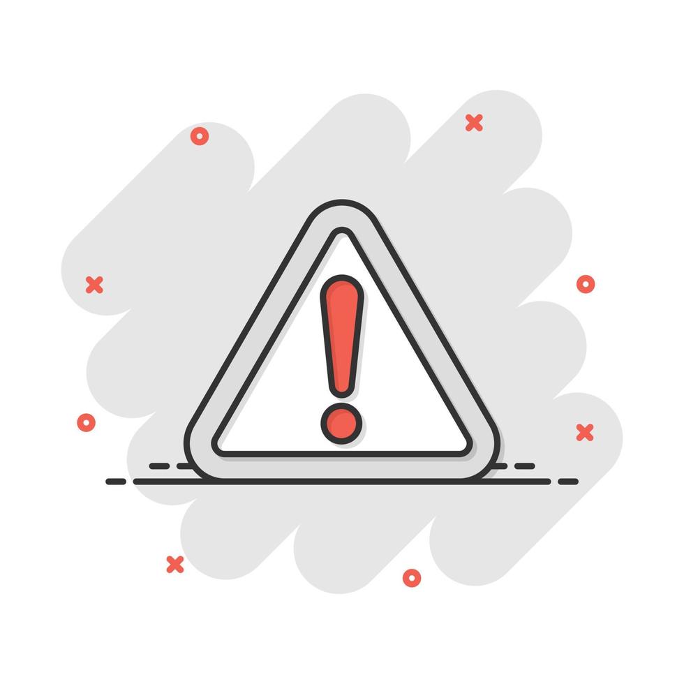 Vector cartoon danger icon in comic style. Attention caution sign illustration pictogram. Danger business splash effect concept.