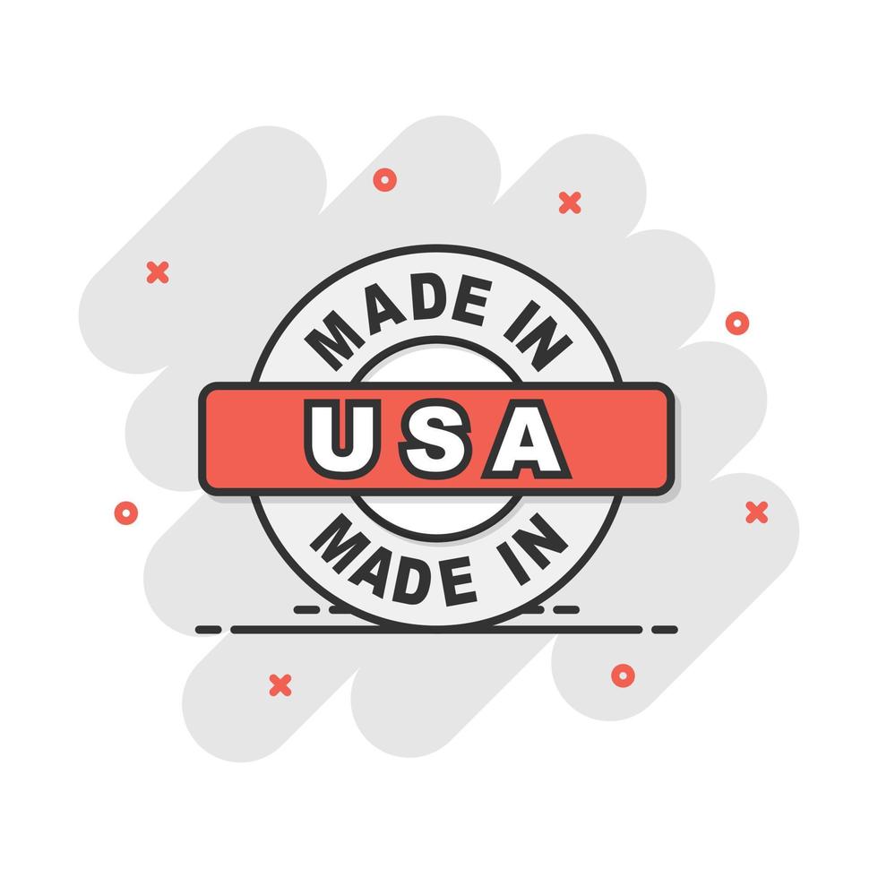 Cartoon made in USA icon in comic style. Manufactured illustration pictogram. Produce sign splash business concept. vector