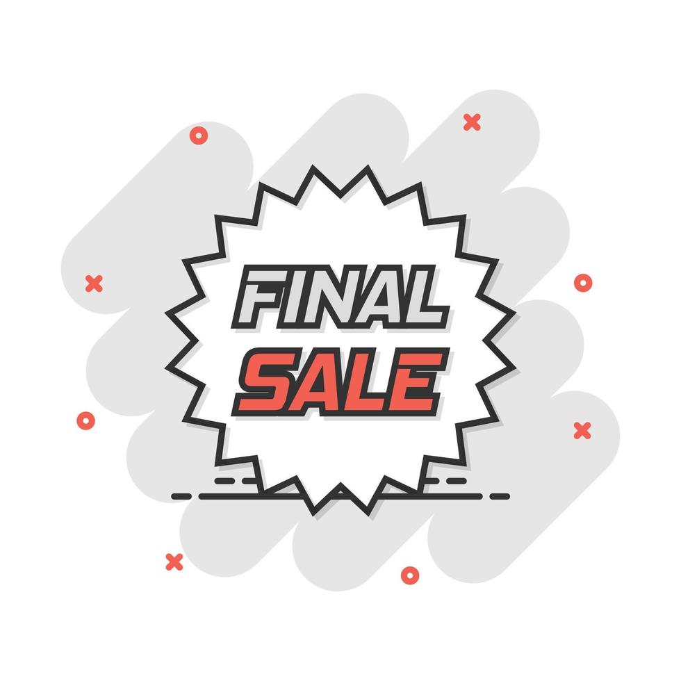 Vector cartoon discount sticker icon in comic style. Sale tag illustration pictogram. Promotion final sale discount splash effect concept.