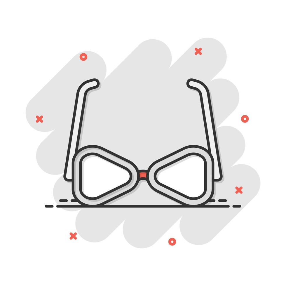 icono de gafas de sol de dibujos animados vectoriales en estilo cómico. pictograma de ilustración de signo de anteojos. concepto de efecto de salpicadura de negocio de gafas de sol. vector