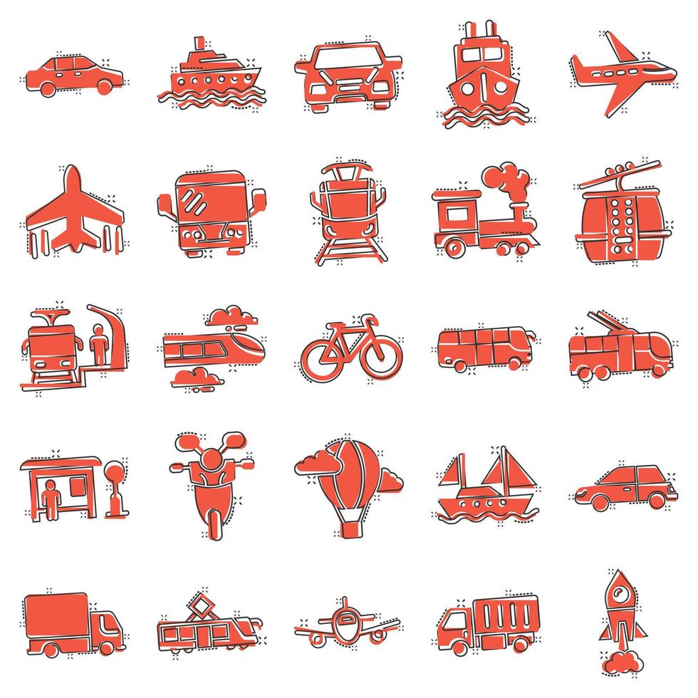 icono de transporte en estilo cómico. ilustración de colección de dibujos animados de vector de coche sobre fondo blanco aislado. concepto de negocio de efecto de salpicadura de transporte de envío.