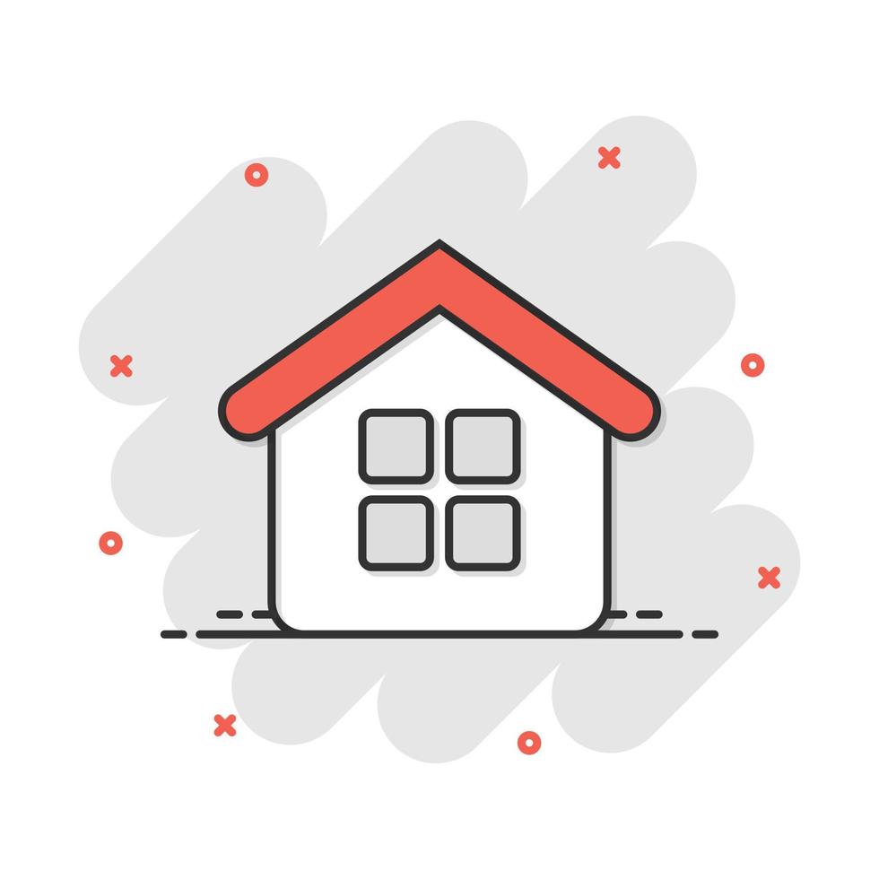 House building icon in comic style. Home apartment vector cartoon illustration pictogram. House dwelling business concept splash effect.